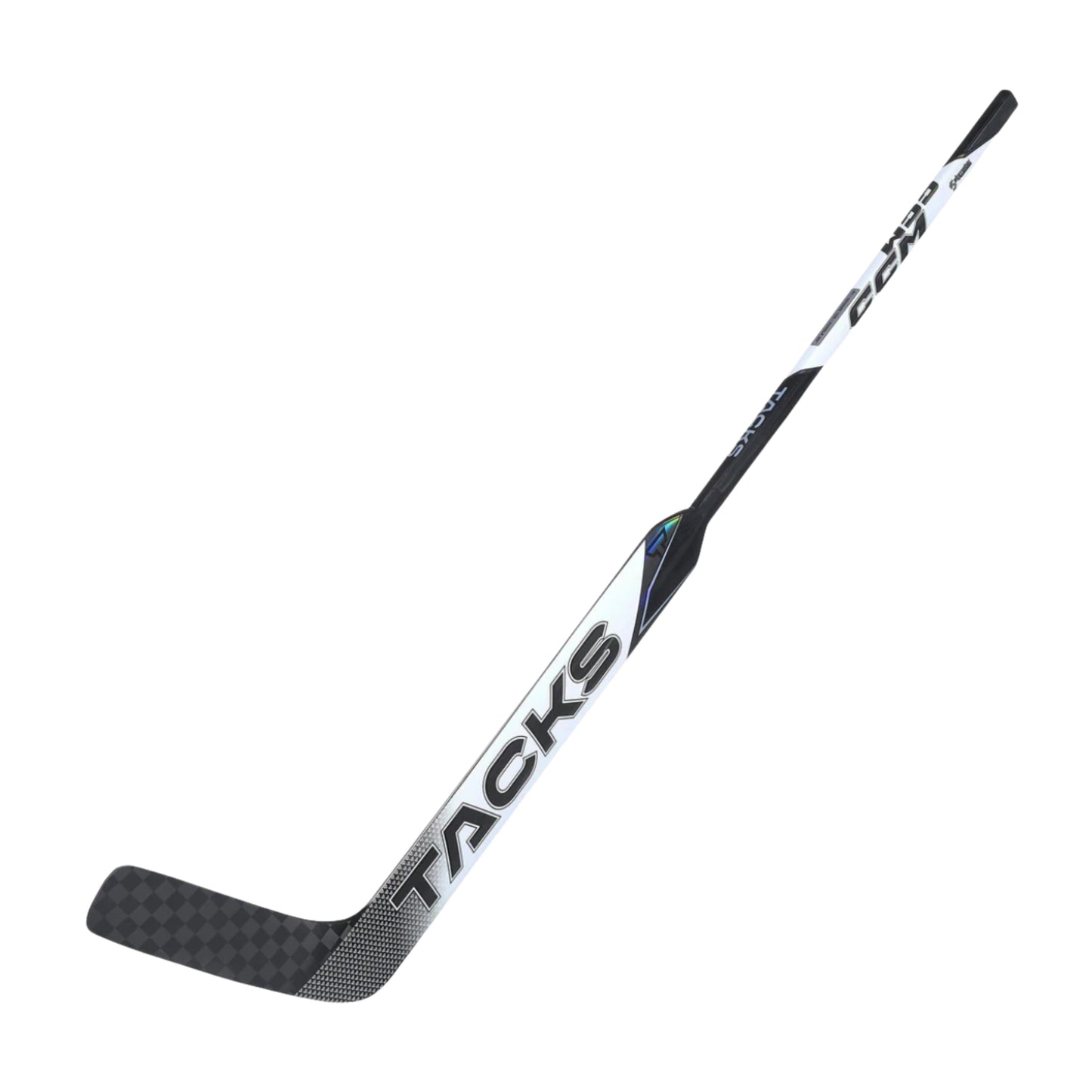 A photo of the CCM Tacks P1 Senior Goalie Stick (2026) in colour white and black.