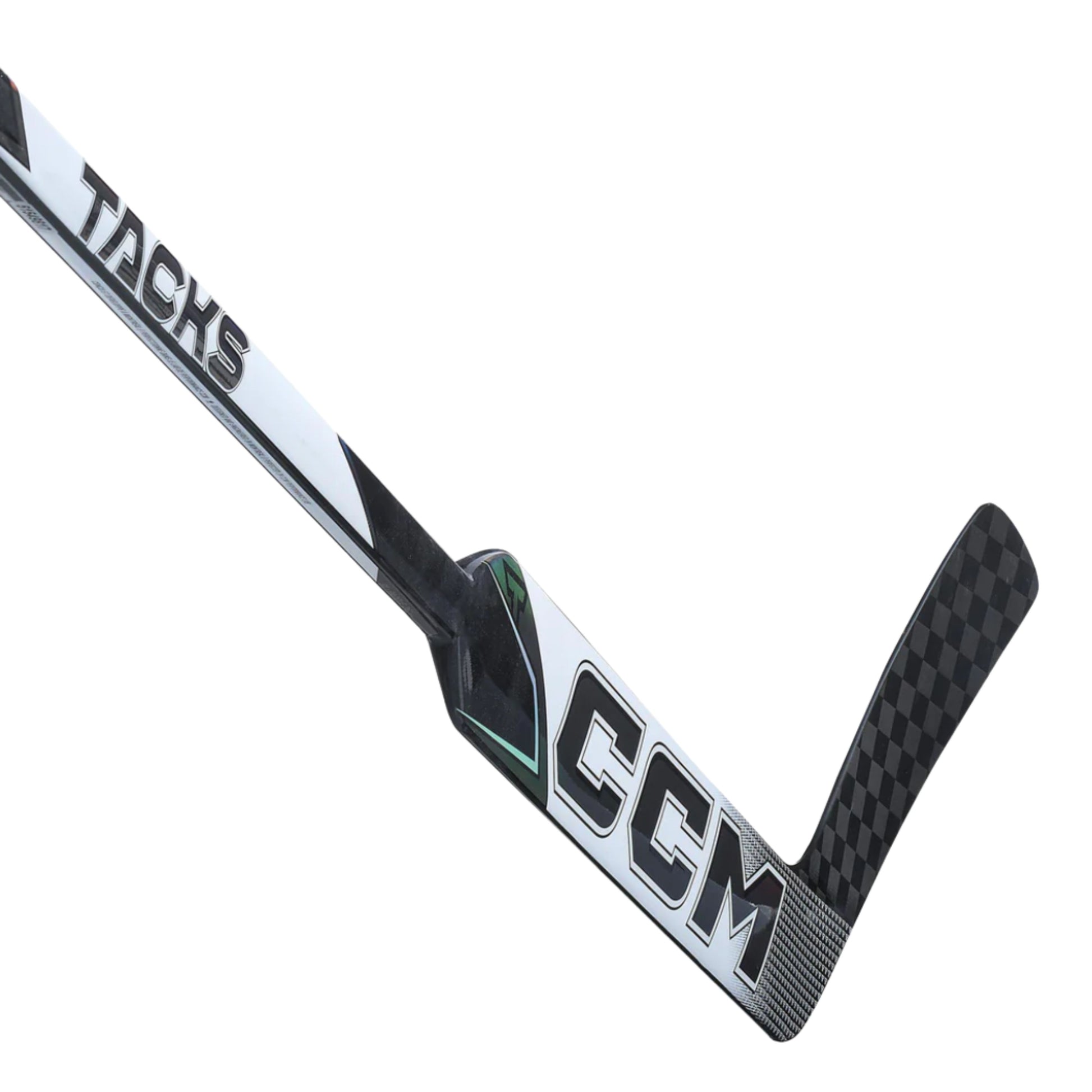 A photo of the CCM Tacks P1 Senior Goalie Stick (2026) in colour white and black.