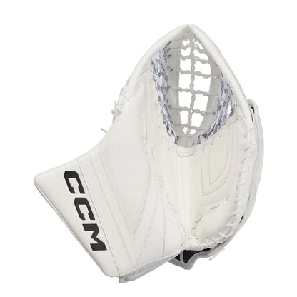 A photo of the CCM Tacks Pro Senior Goalie Catcher (2026) in colour white.