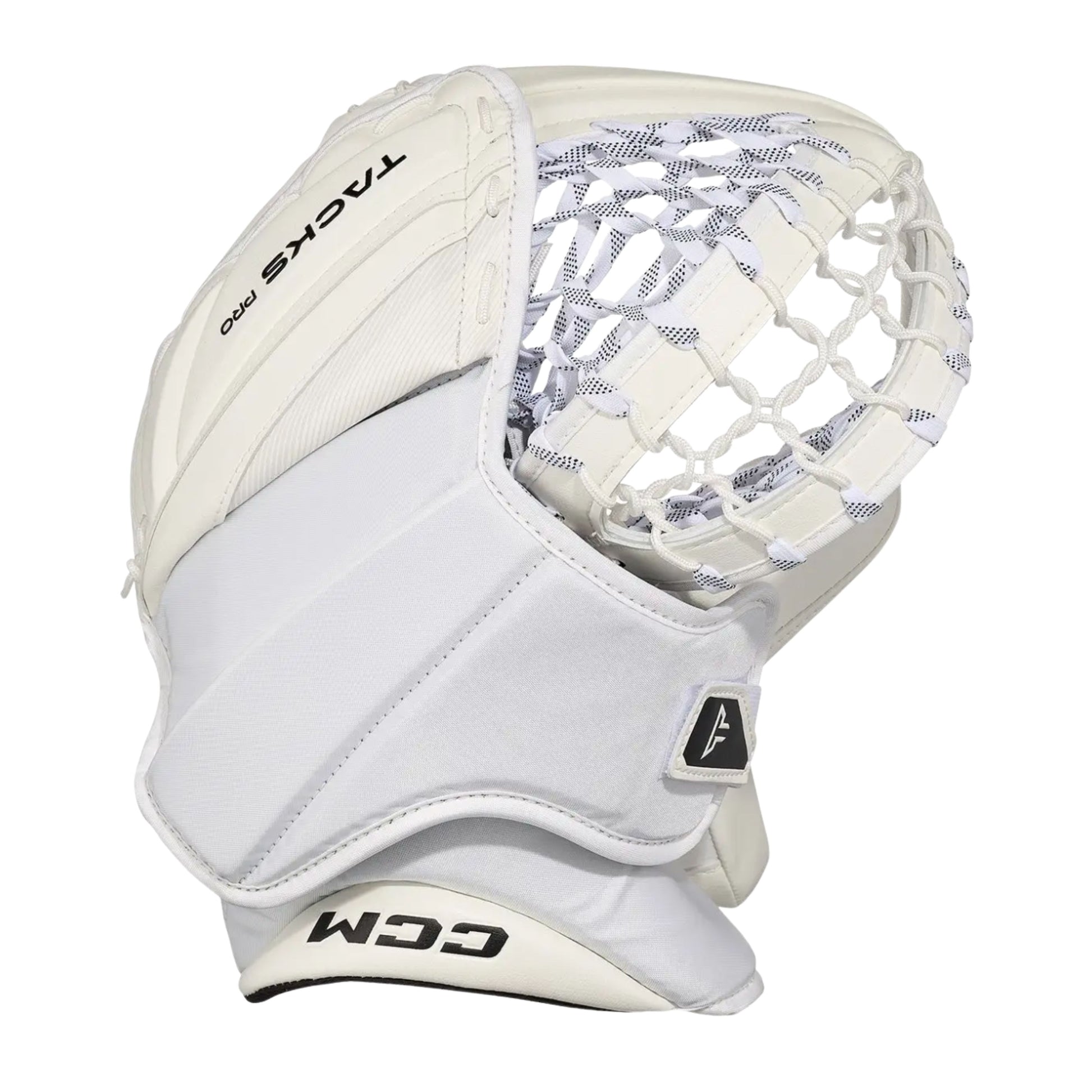 A photo of the CCM Tacks Pro Senior Goalie Catcher (2026) in colour white.