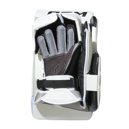 A photo of the CCM Tacks Senior Goalie Blocker (2026) in colour white.