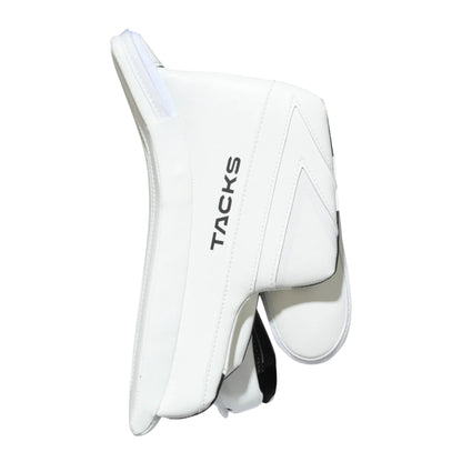 A photo of the CCM Tacks Senior Goalie Blocker (2026) in colour white.
