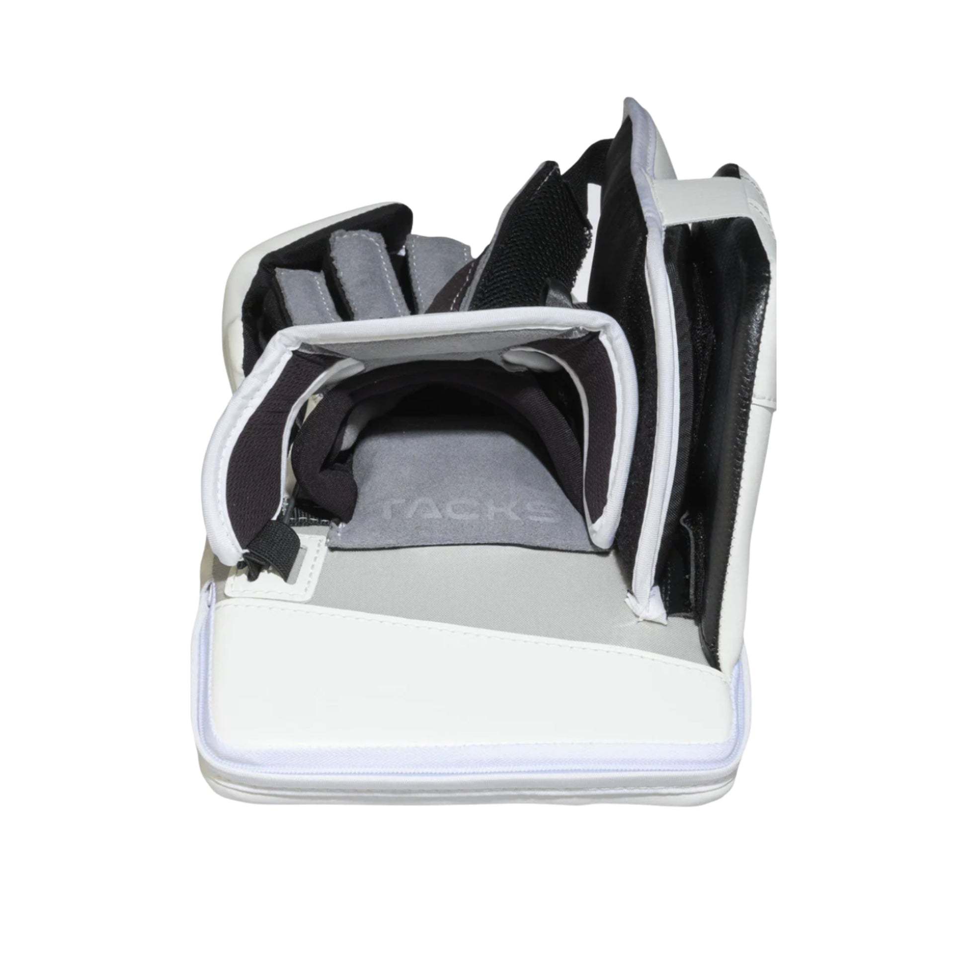 A photo of the CCM Tacks Senior Goalie Blocker (2026) in colour white.