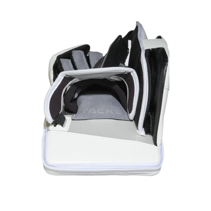 A photo of the CCM Tacks Senior Goalie Blocker (2026) in colour white.