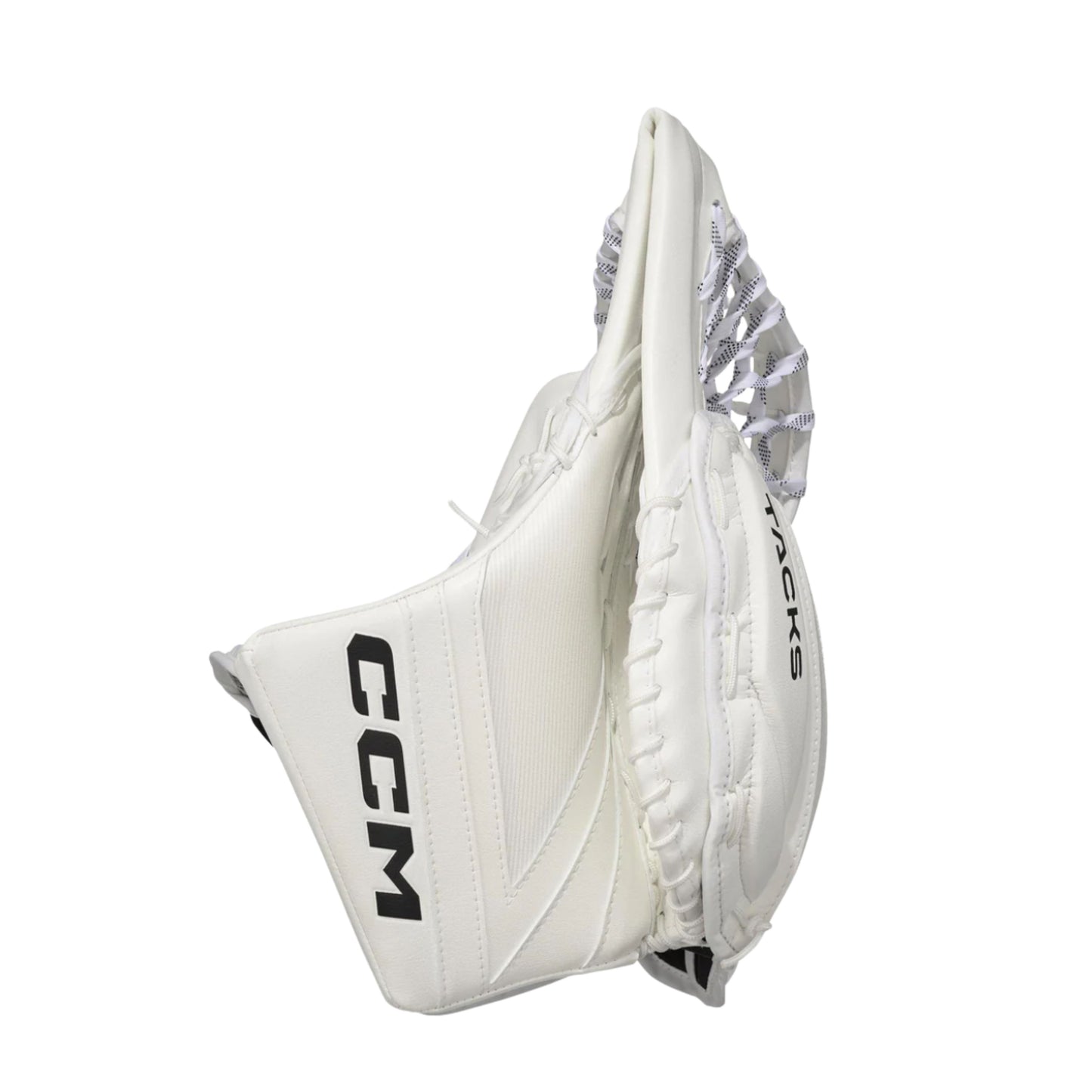 A photo of the CCM Tacks Senior Goalie Catcher (2026) in colour white.