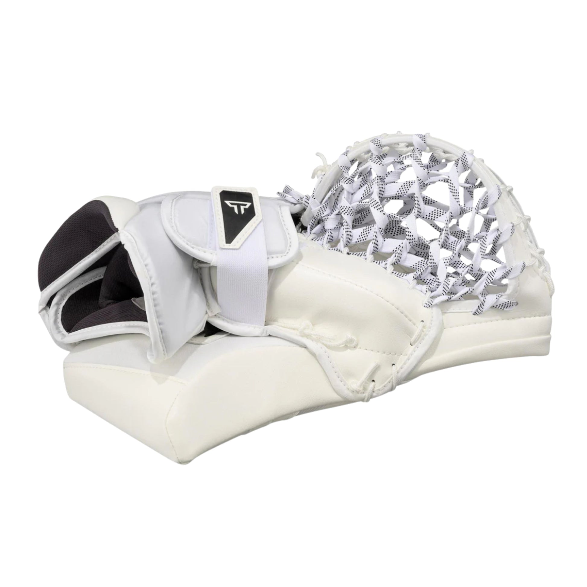 A photo of the CCM Tacks Senior Goalie Catcher (2026) in colour white.