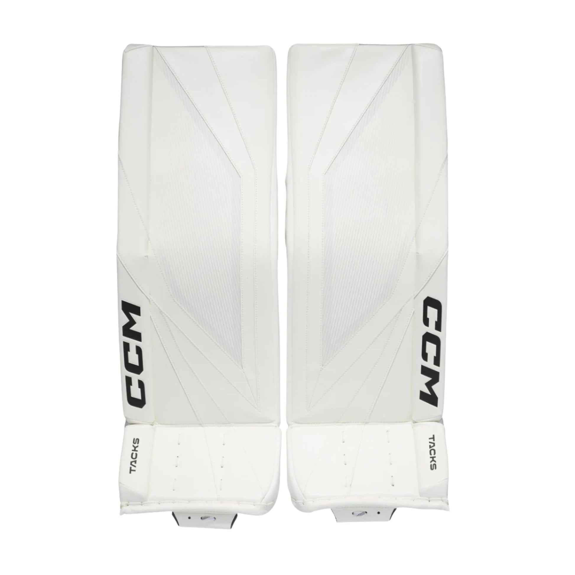 A photo of the CCM Tacks Senior Goalie Pads (2026) in colour white.