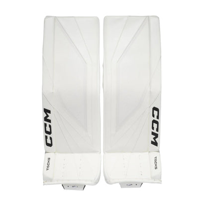 A photo of the CCM Tacks Senior Goalie Pads (2026) in colour white.