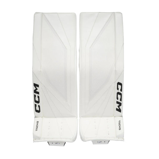 A photo of the CCM Tacks Senior Goalie Pads (2026) in colour white.