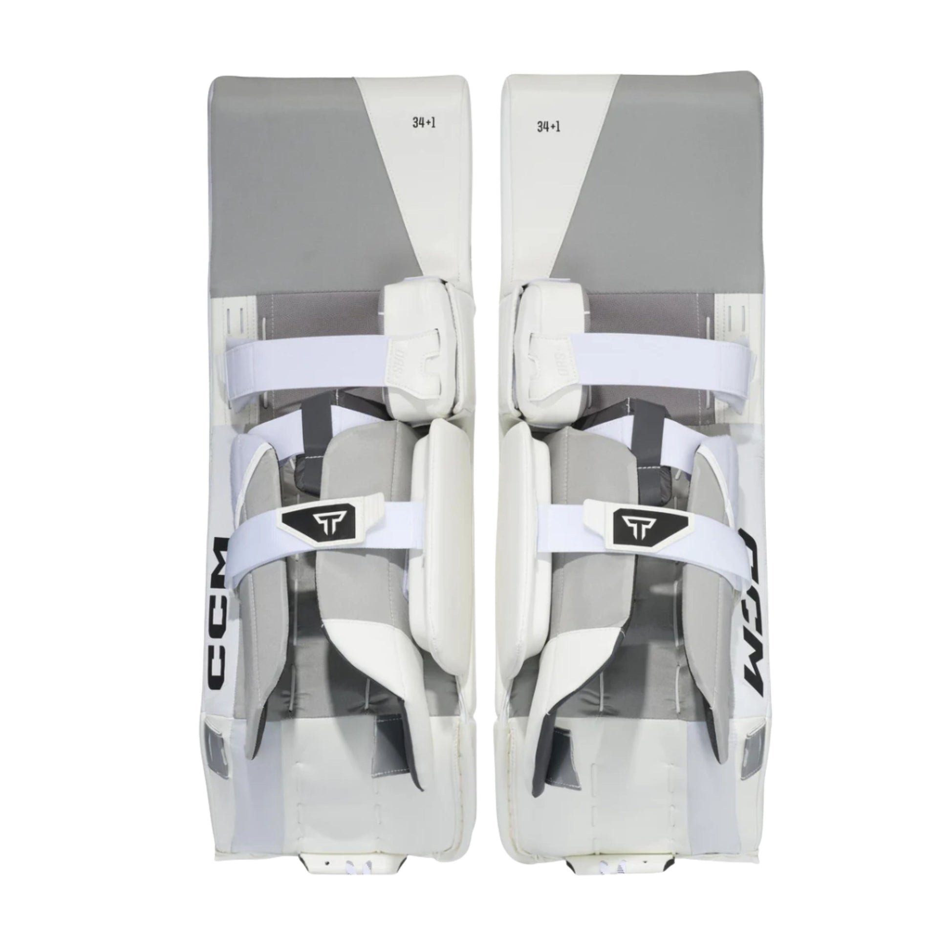 A photo of the CCM Tacks Senior Goalie Pads (2026) in colour white.