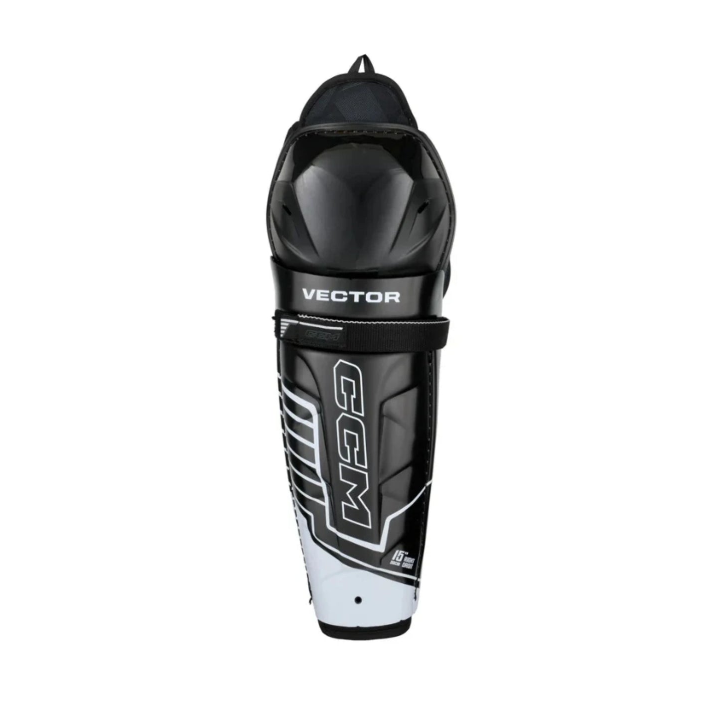 A photo of the CCM Tacks Vector Hockey Shin Guards in colour black and white.