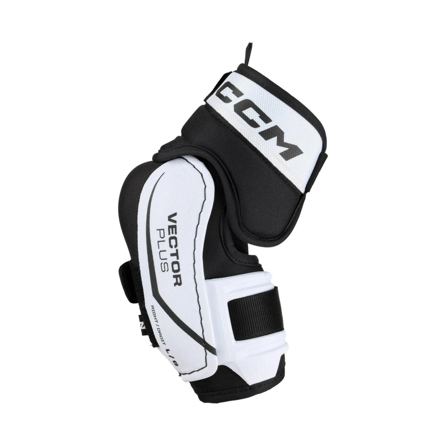 A photo of the CCM Tacks Vector Plus Hockey Elbow Pads in colour white and black.