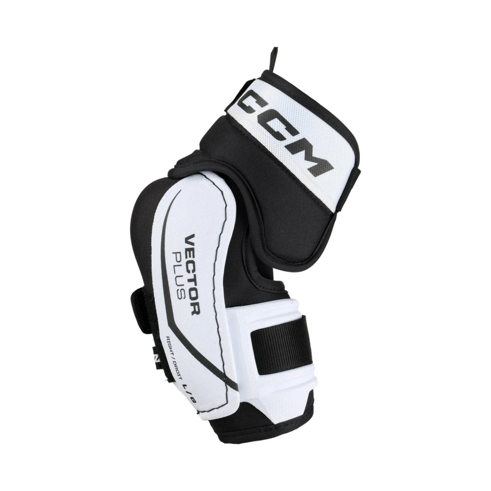 A photo of the CCM Tacks Vector Plus Hockey Elbow Pads in colour white and black.
