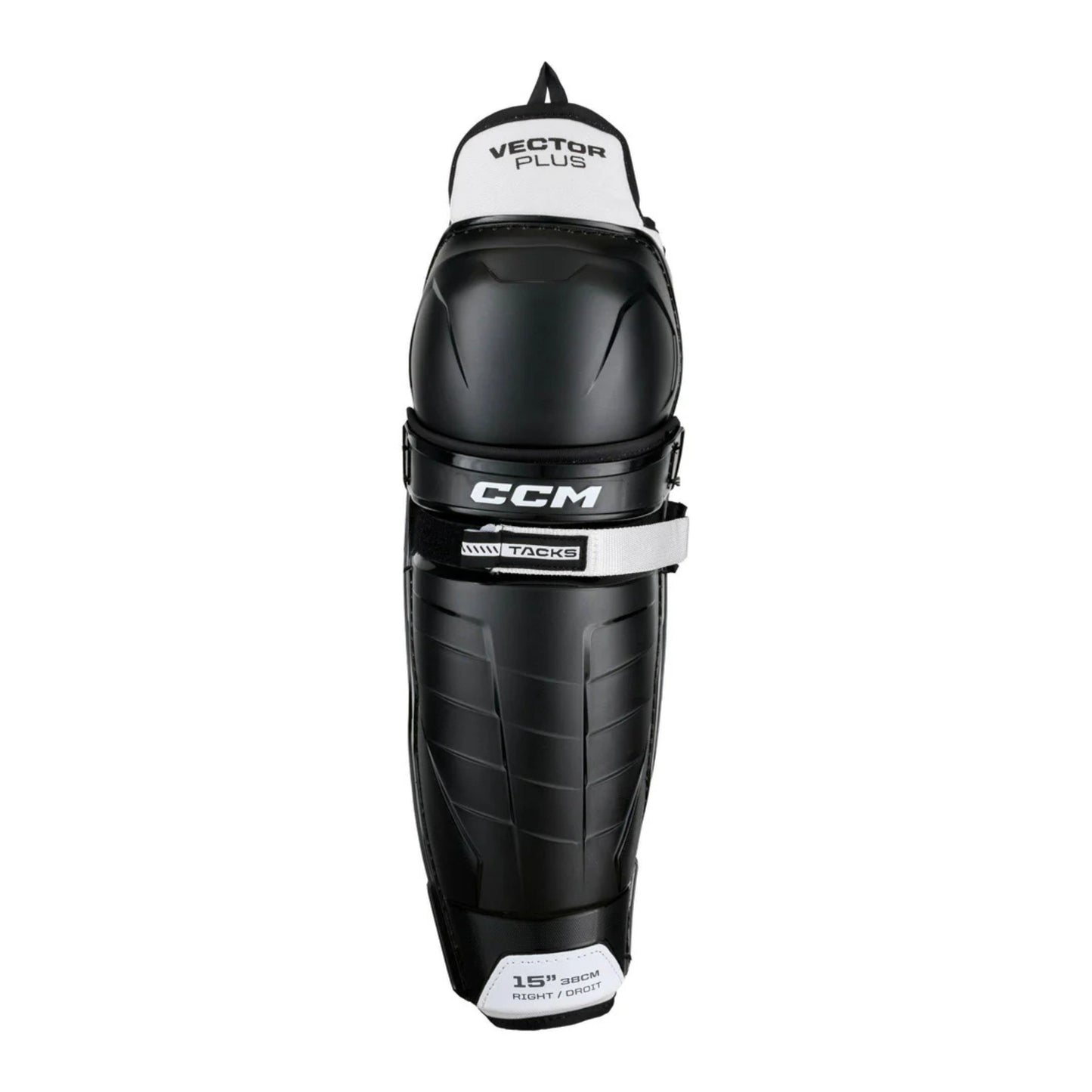 A photo of the CCM Tacks Vector Plus Hockey Shin Guards in colour black and white.