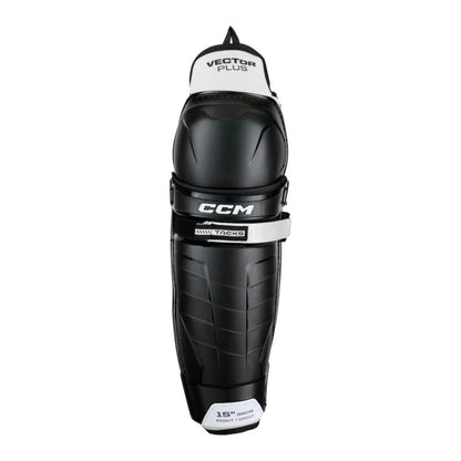 A photo of the CCM Tacks Vector Plus Hockey Shin Guards in colour black and white.