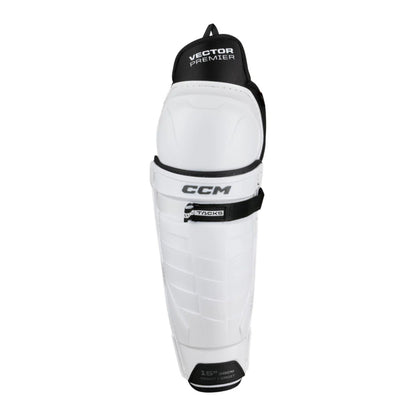 A photo of the CCM Tacks Vector Premier Hockey Shin Guards in colour white and black.