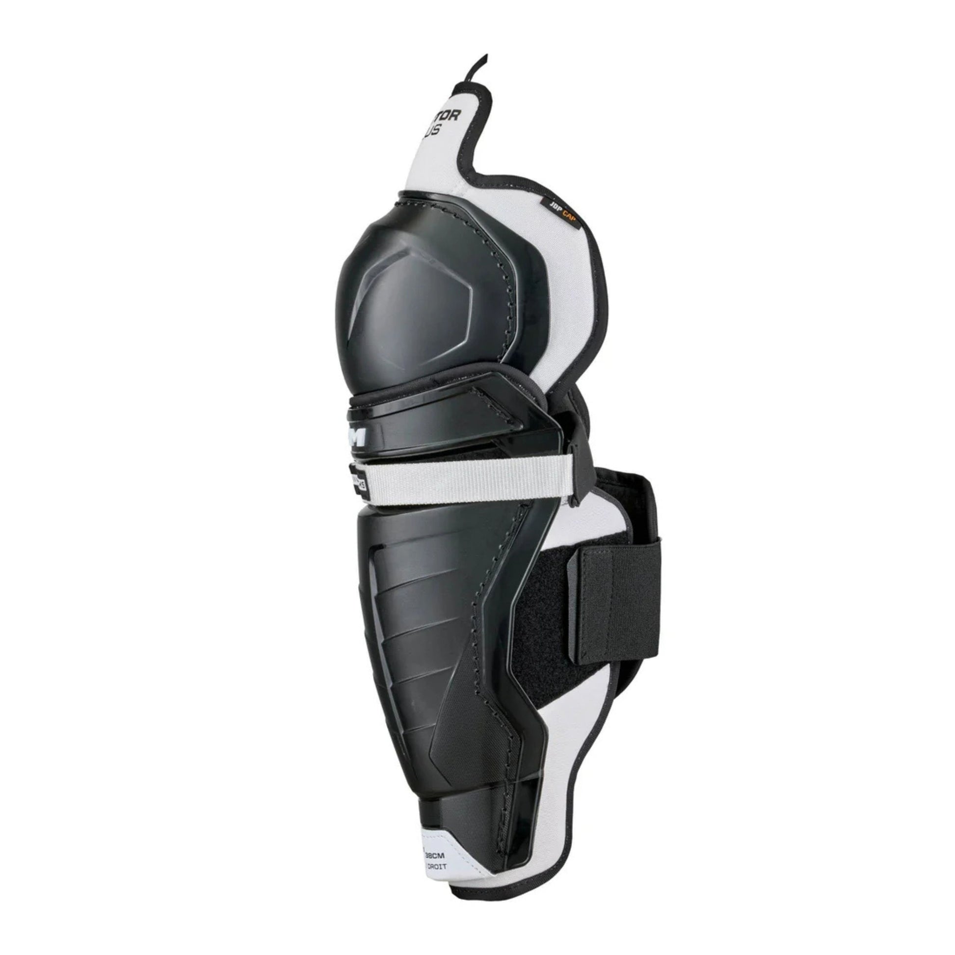 A photo of the CCM Tacks Vector Plus Hockey Shin Guards in colour black and white.
