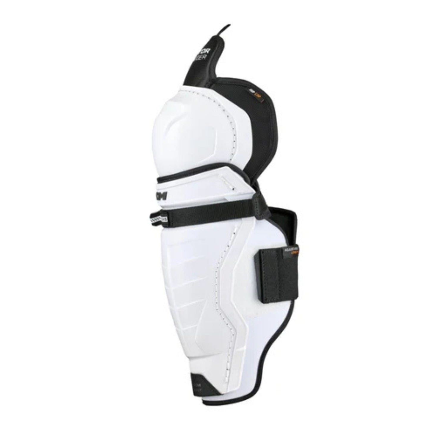 A photo of the CCM Tacks Vector Premier Hockey Shin Guards in colour white and black.