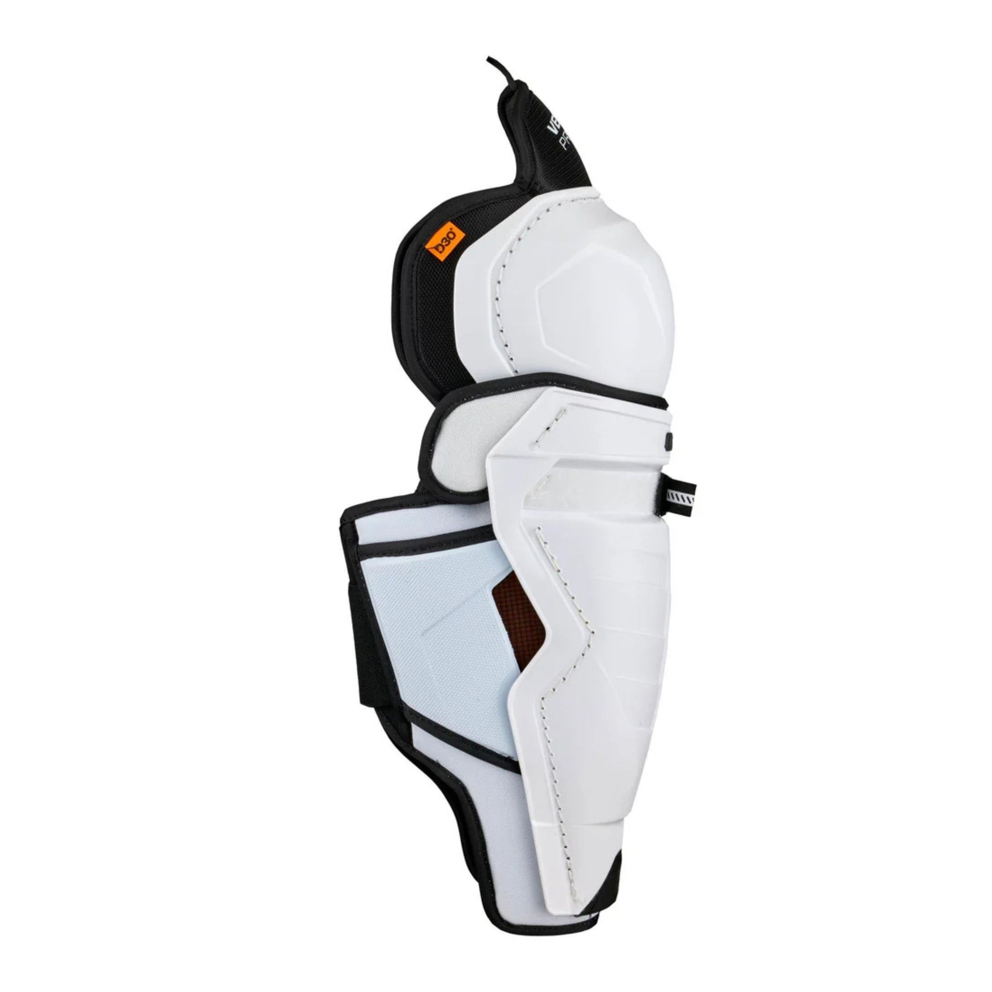 A photo of the CCM Tacks Vector Premier Hockey Shin Guards in colour white and black.