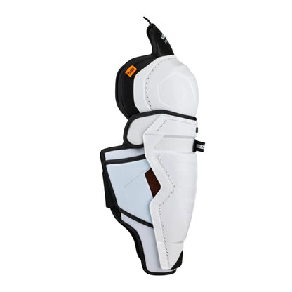 A photo of the CCM Tacks Vector Premier Hockey Shin Guards in colour white and black.