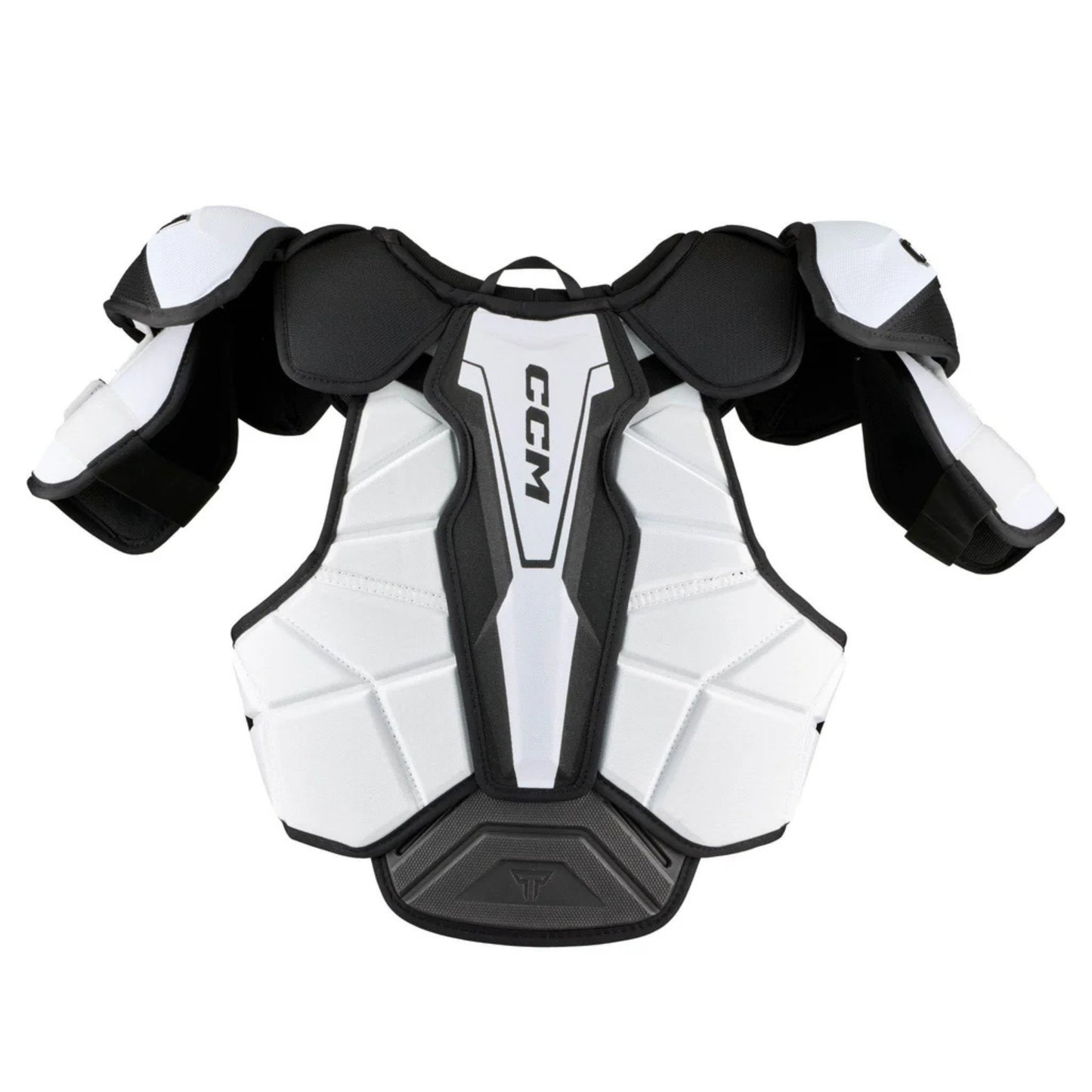 A photo of the CCM Tacks Vector Premier Hockey Shoulder Pads in colour white and black.