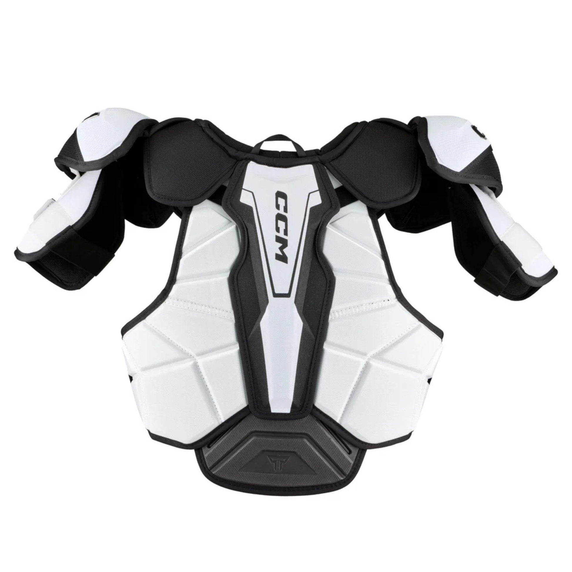 A photo of the CCM Tacks Vector Premier Hockey Shoulder Pads in colour white and black.