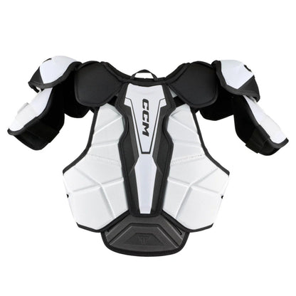 A photo of the CCM Tacks Vector Premier Hockey Shoulder Pads in colour white and black.