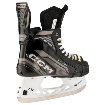 A photo of the CCM Tacks Vector Senior Hockey Skates - Source Exclusive (2022) in colour black angled view.