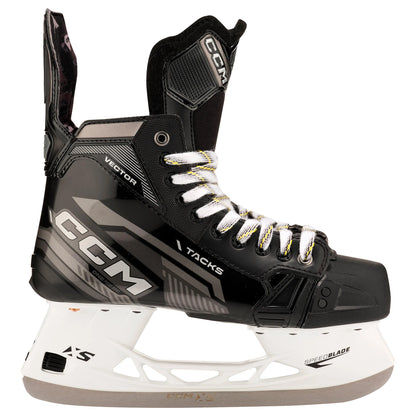 A photo of the CCM Tacks Vector Senior Hockey Skates - Source Exclusive (2022) in colour black side view.