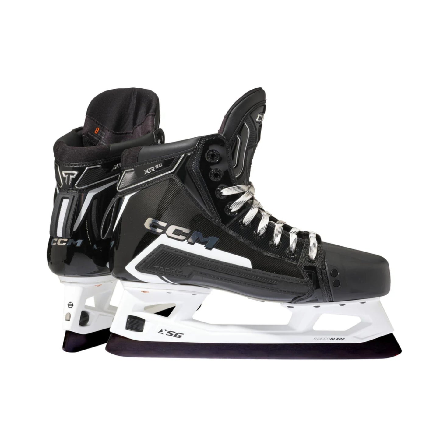 A photo of the CCM Tacks XR 90 Goalie Skates in colour black and white.