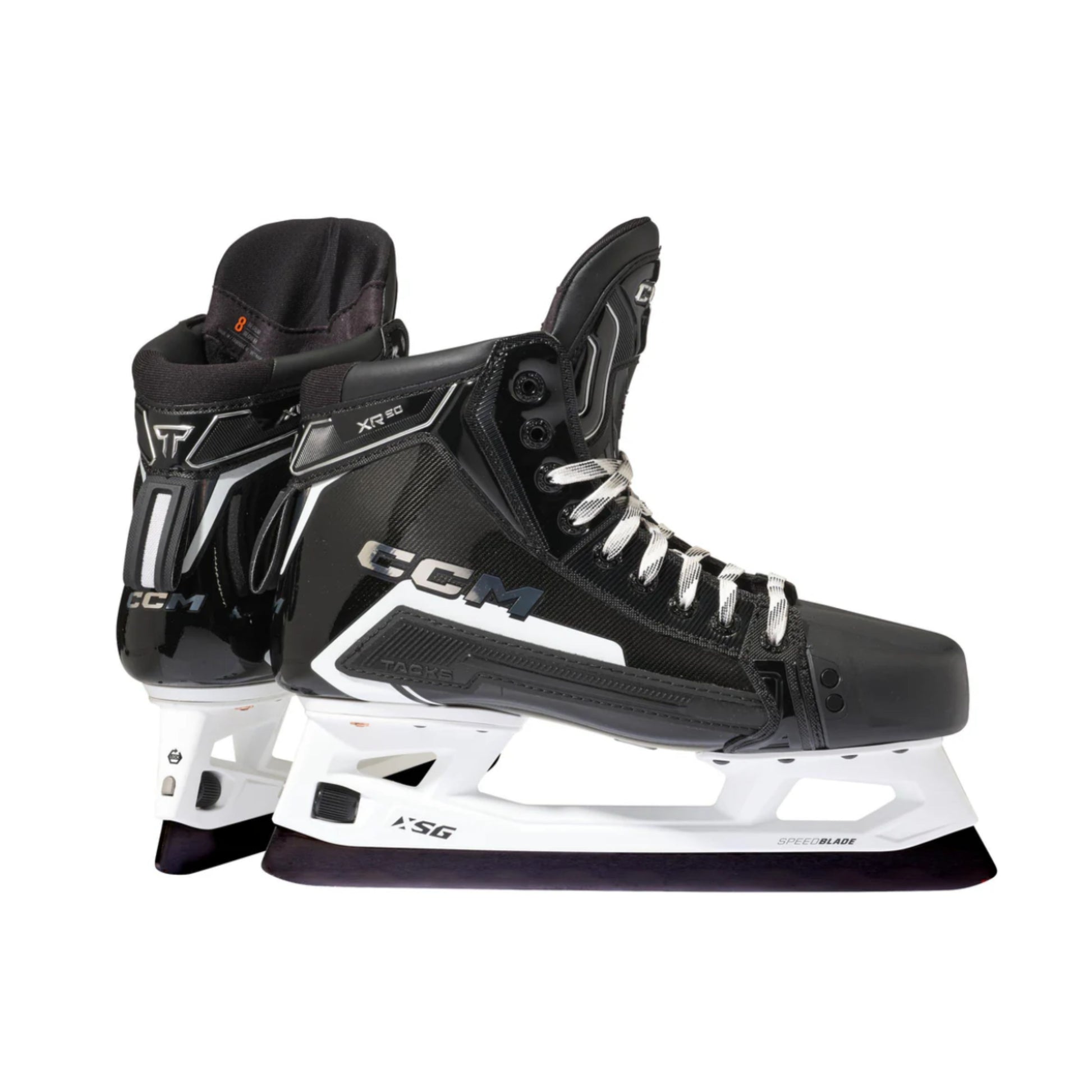 A photo of the CCM Tacks XR 90 Goalie Skates in colour black and white.