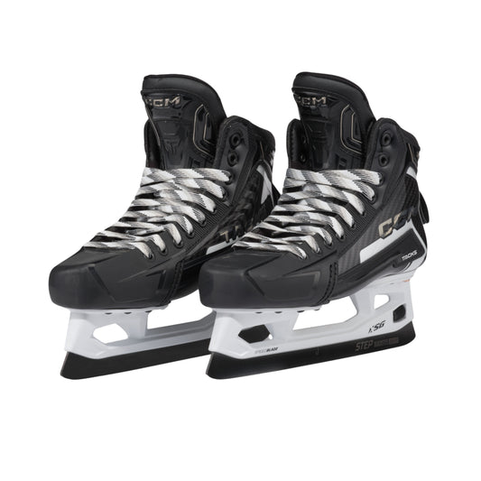 A photo of the CCM Tacks XR Pro Goalie Skates in colour black and white.