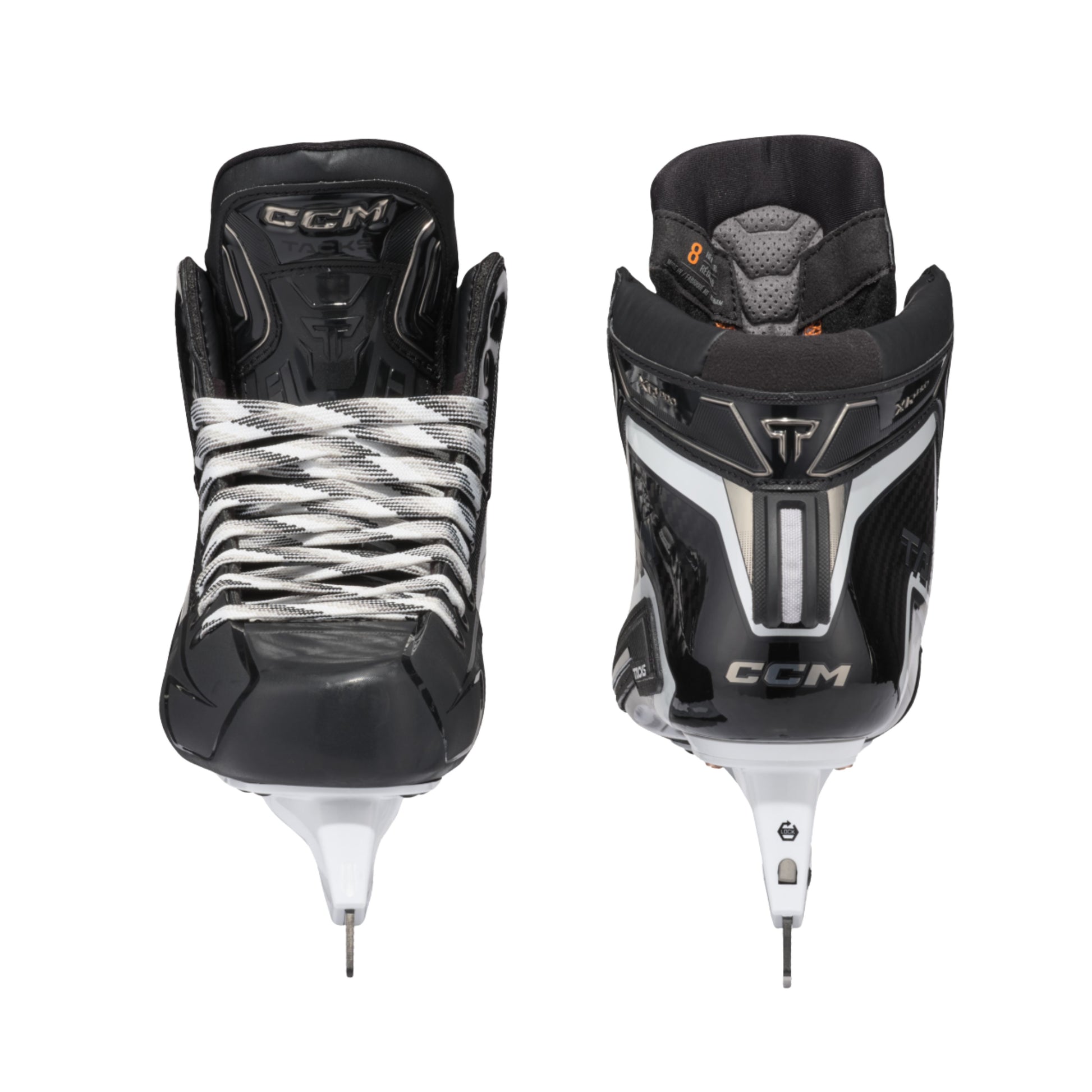 A photo of the CCM Tacks XR Pro Goalie Skates in colour black and white.