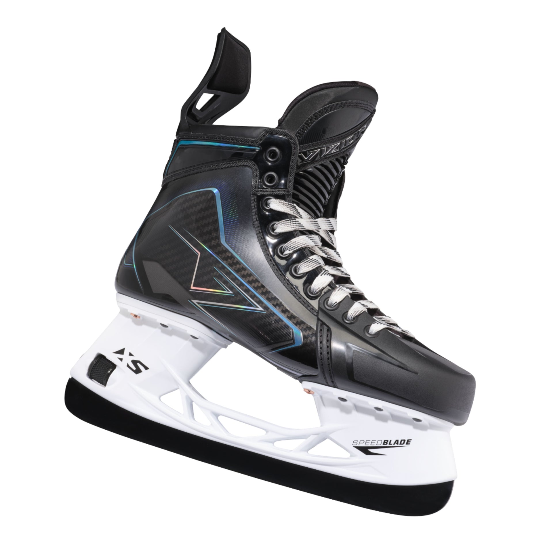 A photo of the CCM Vizion Hockey Skates in colour black and blue. 