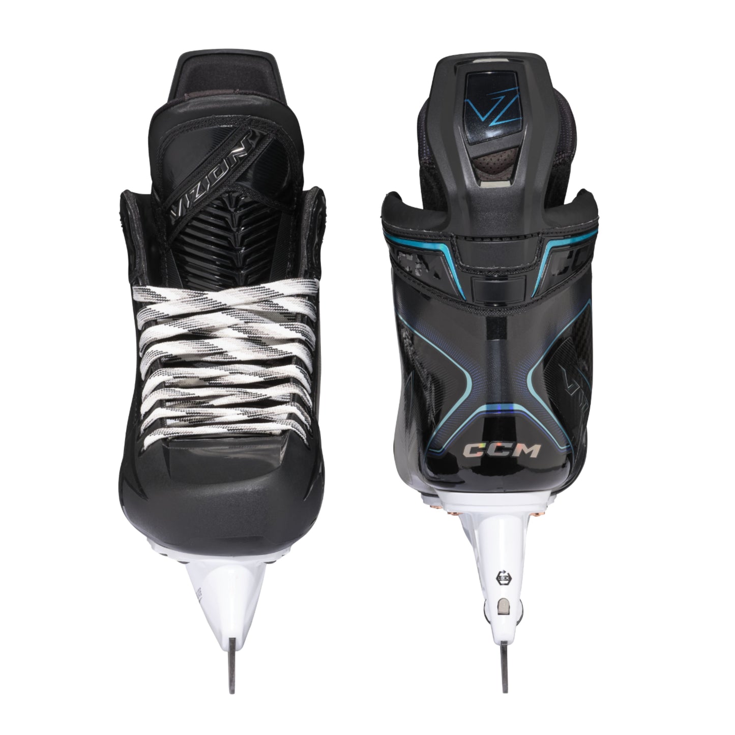 A photo of the CCM Vizion Hockey Skates in colour black and blue. 