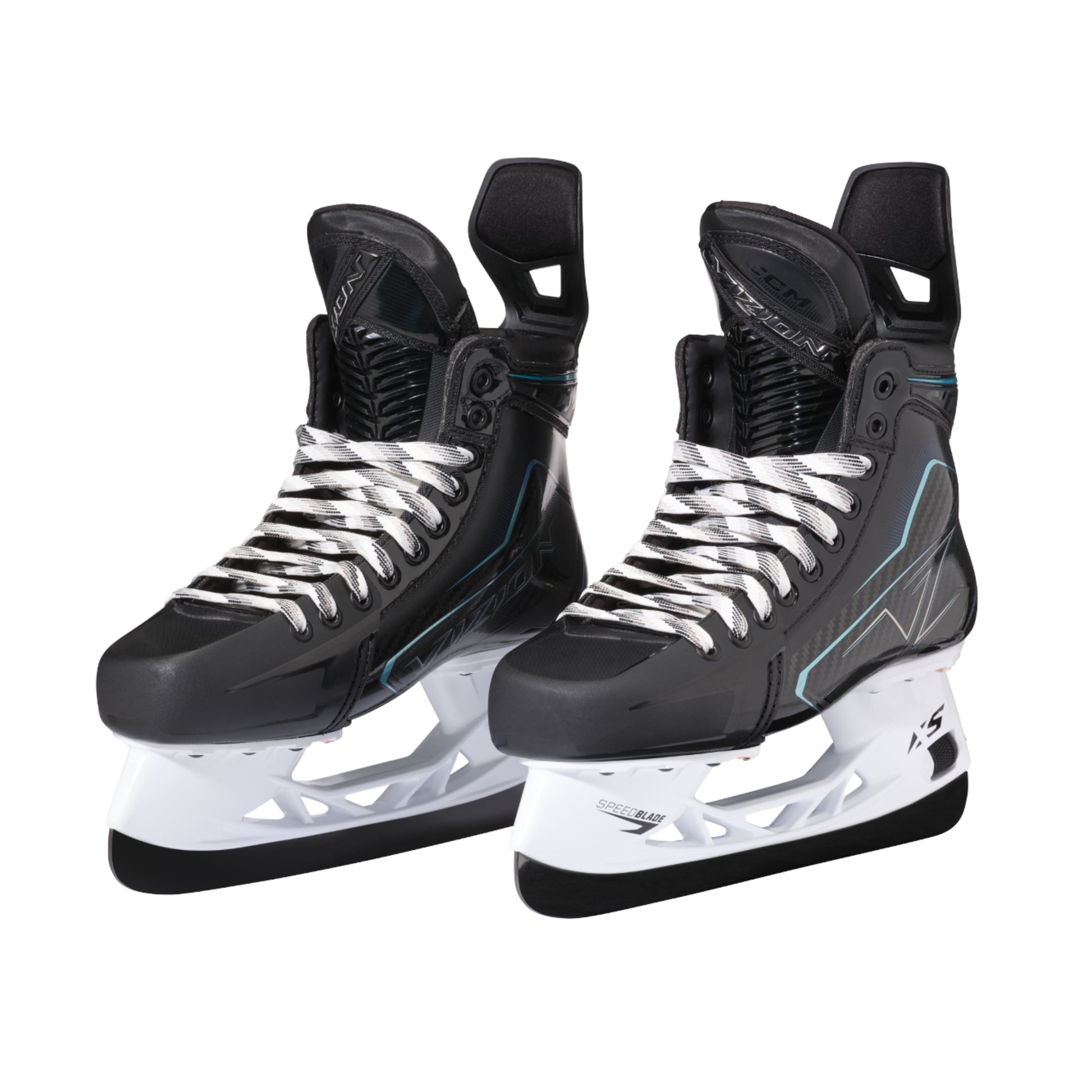 A photo of the CCM Vizion Hockey Skates in colour black and blue. 