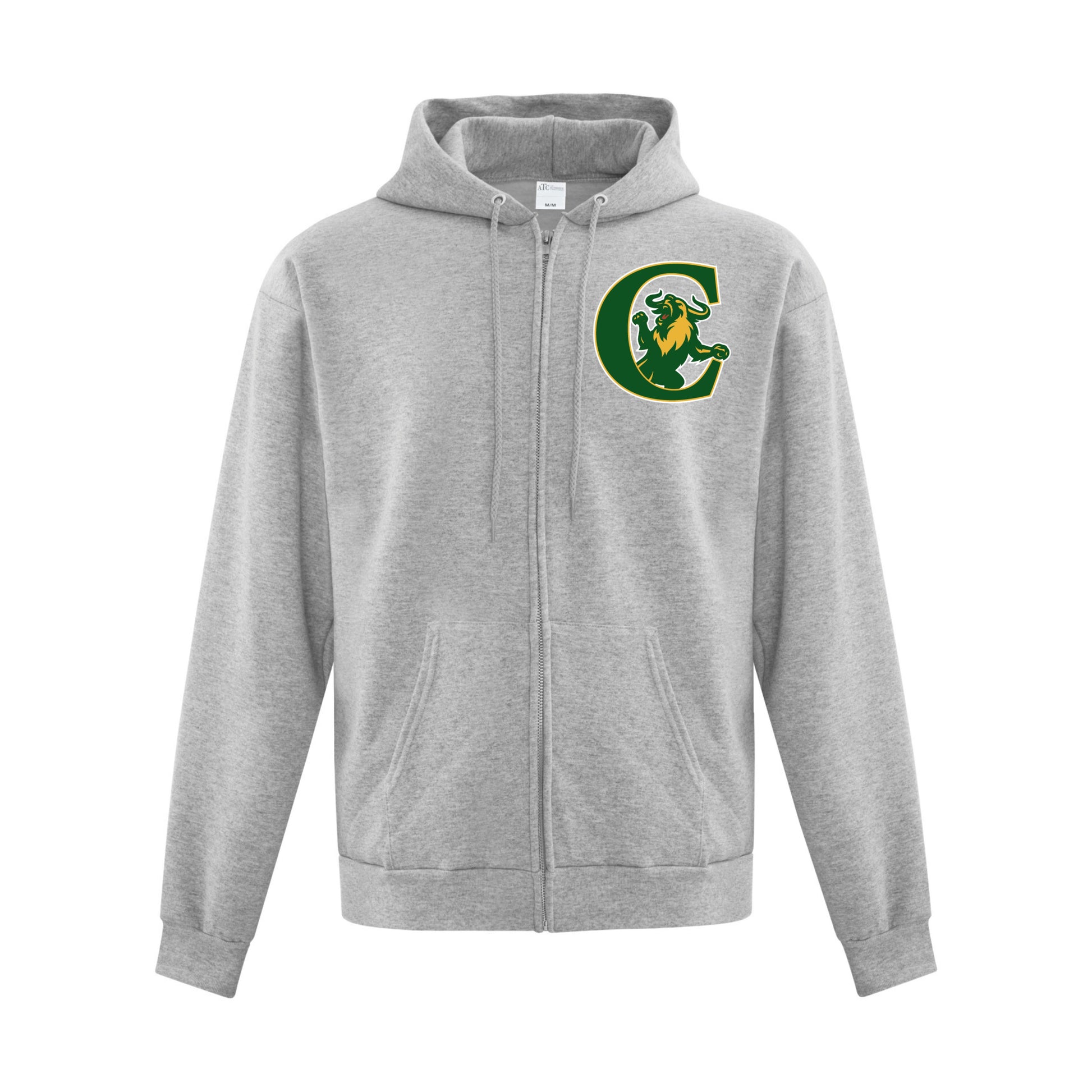 A photo of the Confederation Chargers full zip hoodies. Colour grey with left chest logo.