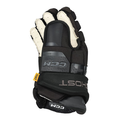A photo of the CCM Tacks XR Ghost Senior Hockey Gloves in colour black and grey.