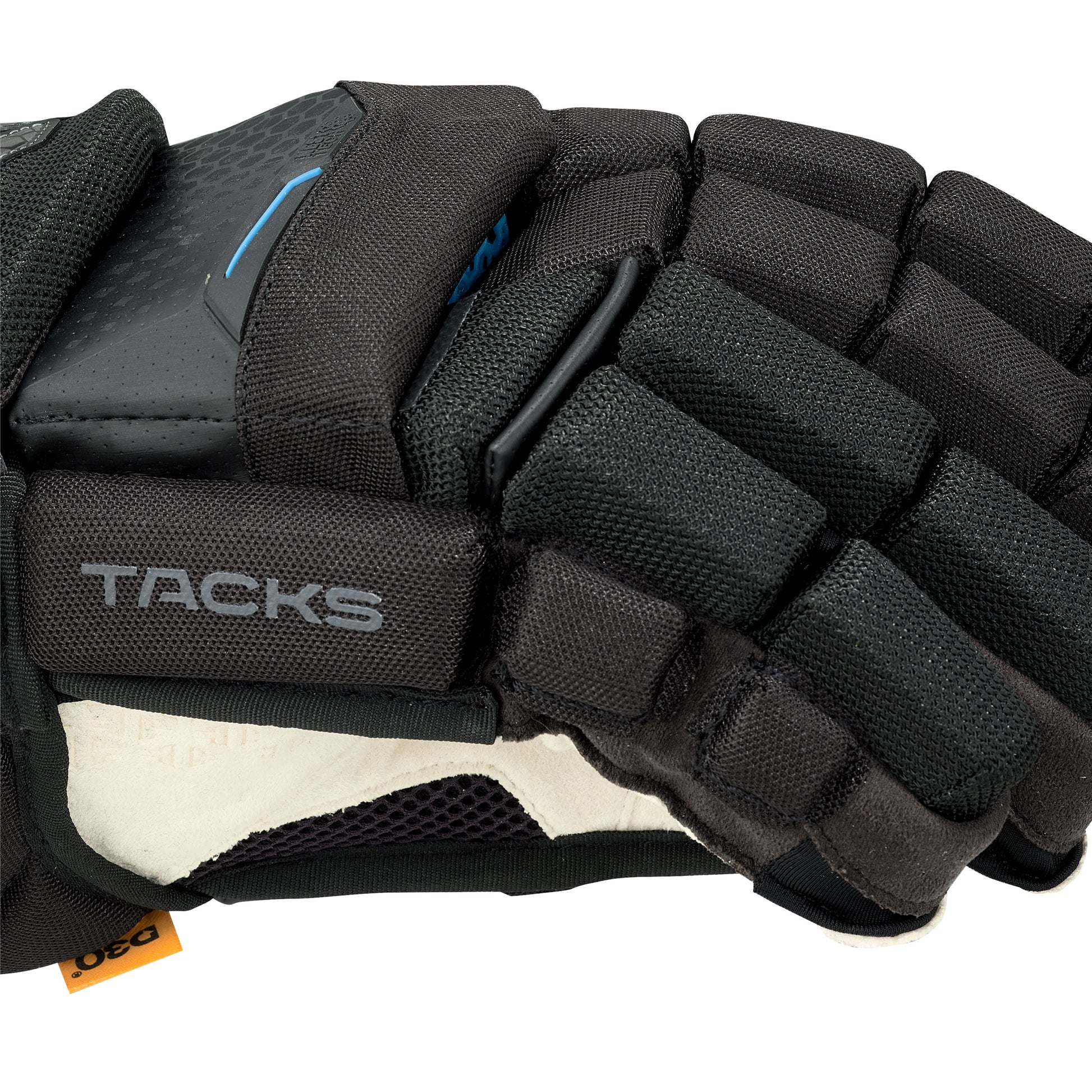 A photo of the CCM Tacks XR Ghost Senior Hockey Gloves in colour black and grey.