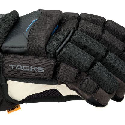 A photo of the CCM Tacks XR Ghost Senior Hockey Gloves in colour black and grey.