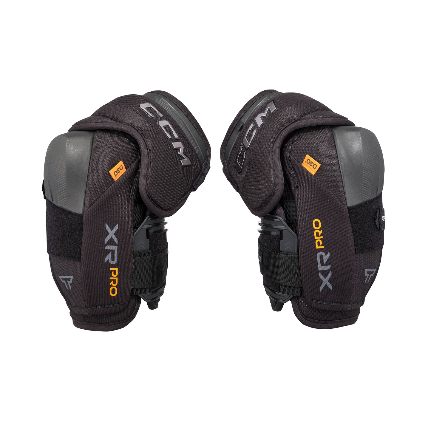 A photo of the CCM Tacks XR Pro Hockey Elbow Pads in colour black and orange.