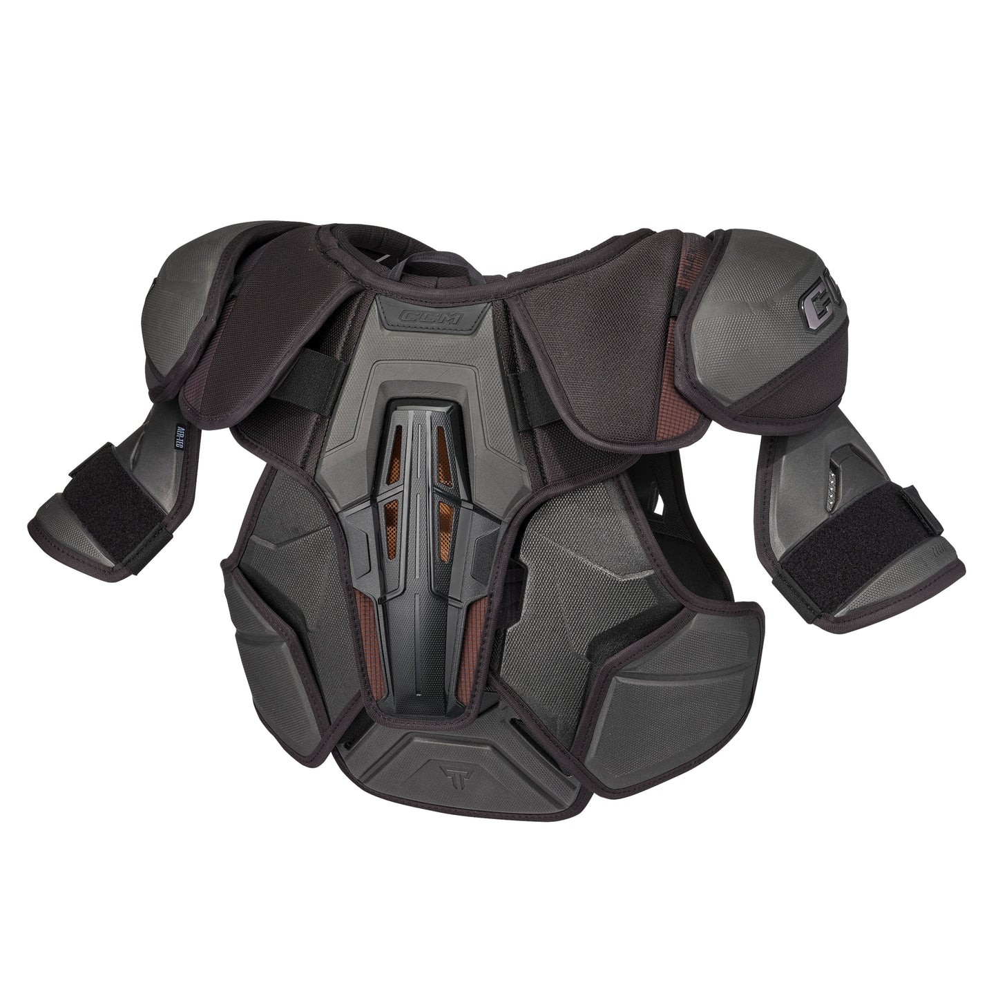 A photo of the CCM Tacks XR Pro Hockey Shoulder Pads in colour black and orange.