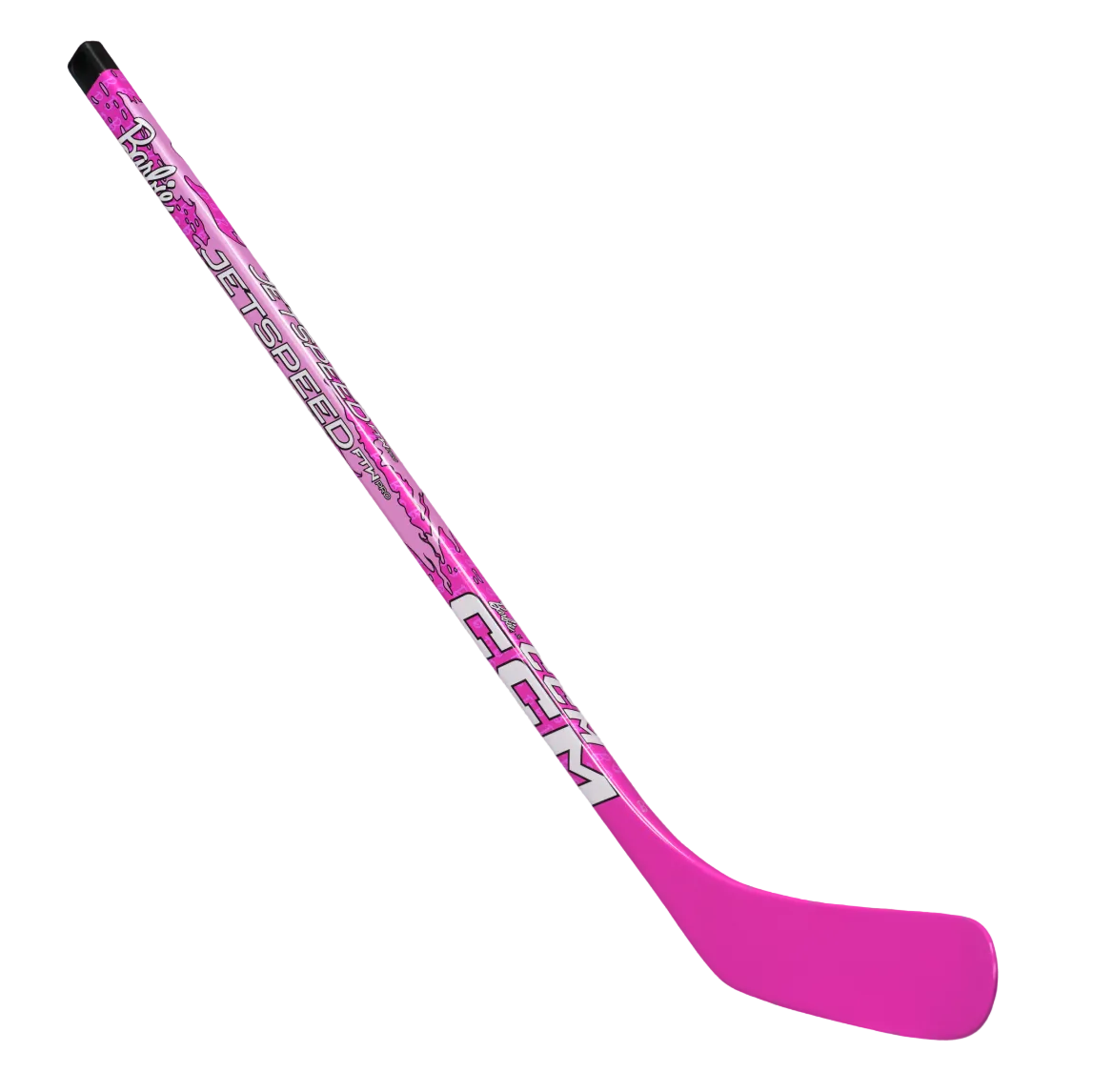 A photo of the CCM FTW X Barbie Mini Stick in colour pink, with white text.