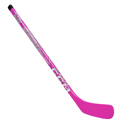 A photo of the CCM FTW X Barbie Mini Stick in colour pink, with white text.