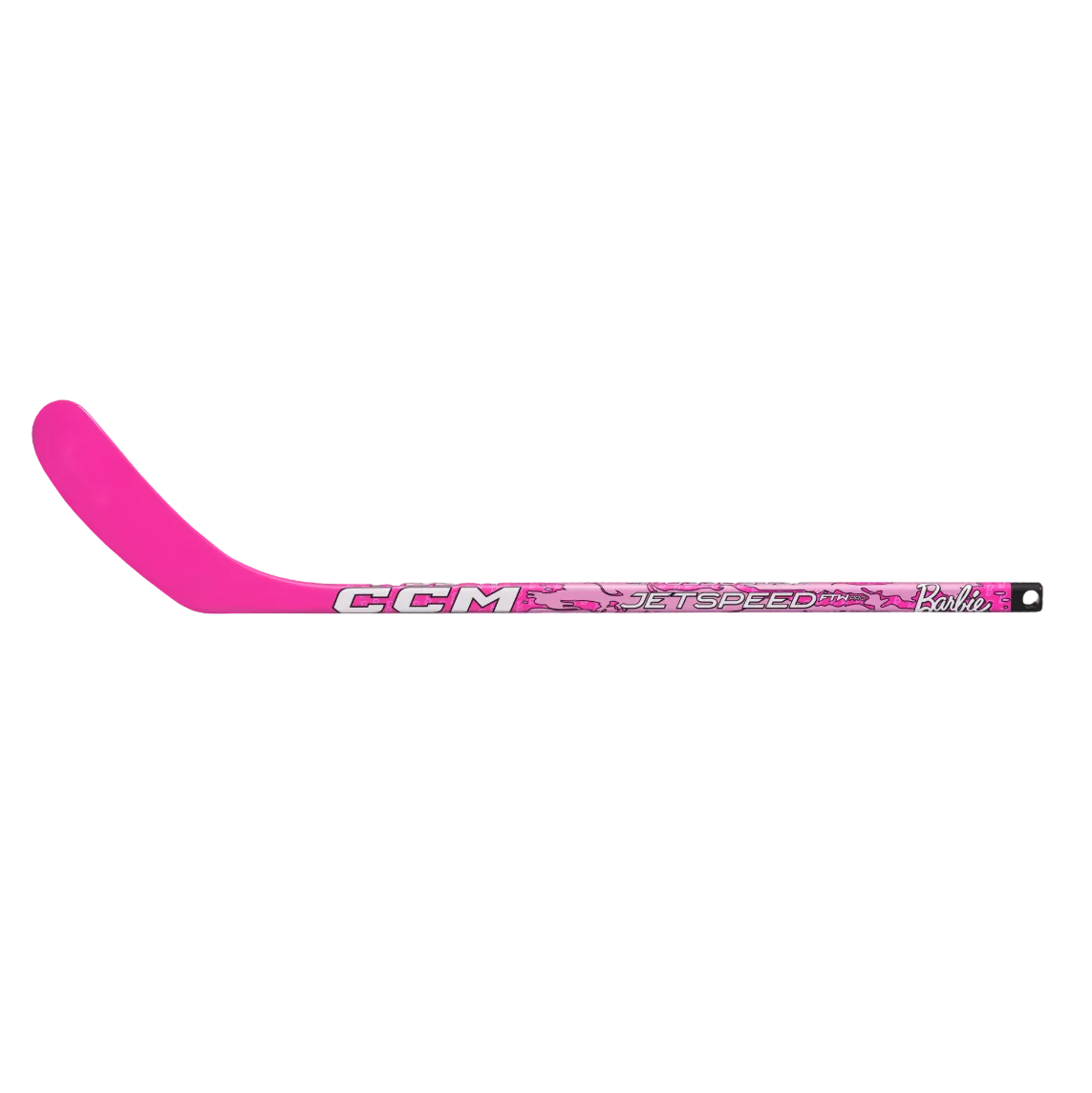 A photo of the CCM FTW X Barbie Mini Stick in colour pink, with white text.