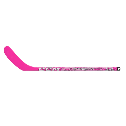 A photo of the CCM FTW X Barbie Mini Stick in colour pink, with white text.