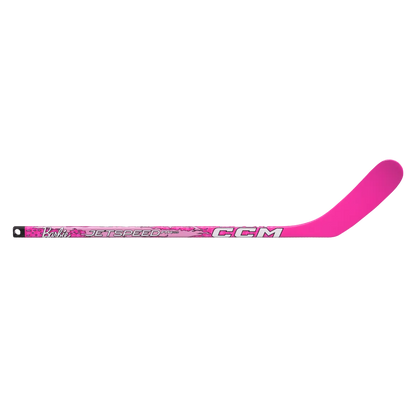 A photo of the CCM FTW X Barbie Mini Stick in colour pink, with white text.