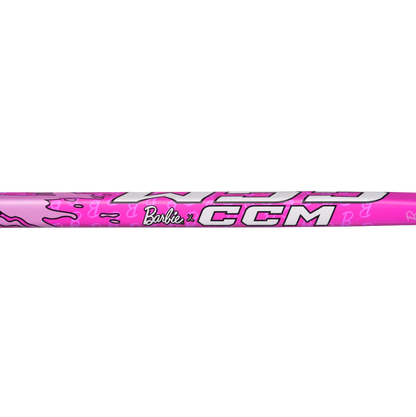 A photo of the CCM FTW X Barbie Mini Stick in colour pink, with white text.