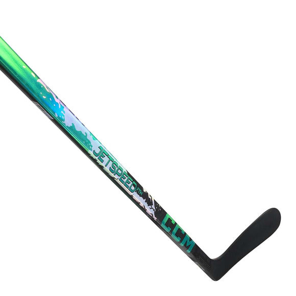 A photo of the CCM Jetspeed FTW Girls Youth Hockey Stick in colour green, white and black.