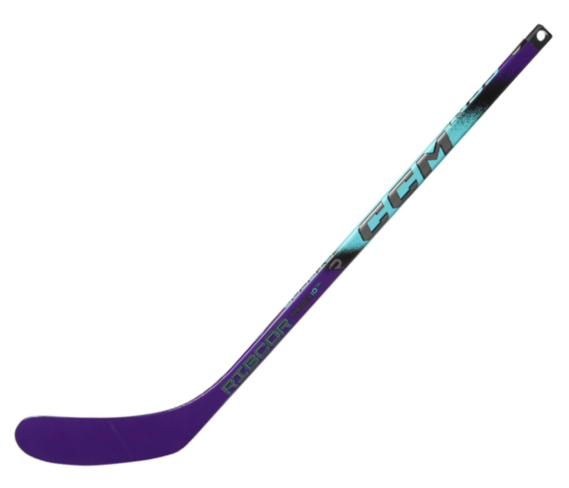 The CCM Ribcor Trigger 10 Pro Mini Hockey Stick in colour purple and teal.